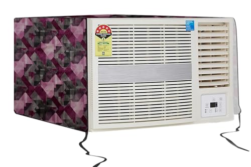 Image of The Furnishing Tree Window AC Cover for 2 Ton Capacity PVC Waterproof and Dustproof Chekered Pattern Maroon