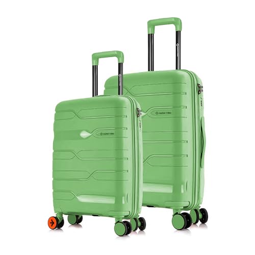 Image of Nasher Miles Paris Hardshell-Sided Polypropylene Luggage Set of 2 Avacado Green 8 Wheel Inline Trolley Bags (55 & 65 Cm), Large
