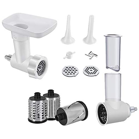 INNOMOON Meat Food Grinder &Slicer Shredder Attachment Pack for KitchenAid Stand mixer, with Sausage Filler Tube, 2 in 1 Cover