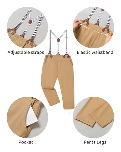 Image of DISAUR Boys Dress Clothes Wedding Ring Bearer Outfit Boy Formal Suits Dress Shirt with Bow Tie +Suspender Pants Set
