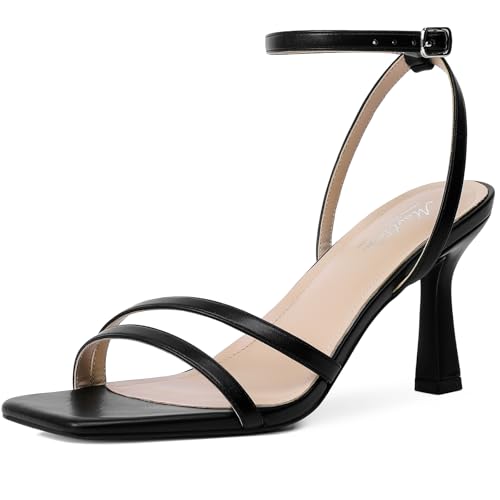 Image of Mostrin Womens Sandals Strappy Heels for Women Ankle Strap Lace Up Heels Square Open Toe Heels Tie Up Stiletto High Heeled Sandals for Prom, Party, Daily Wear
