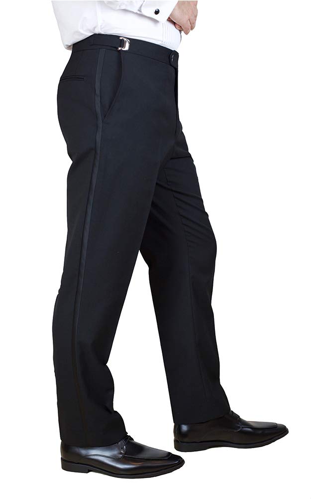 Sir Gregory Mens 100 Wool Fitted Flat Front Tuxedo Pants Formal Satin Stripe Trousers with Adjustable Waistband