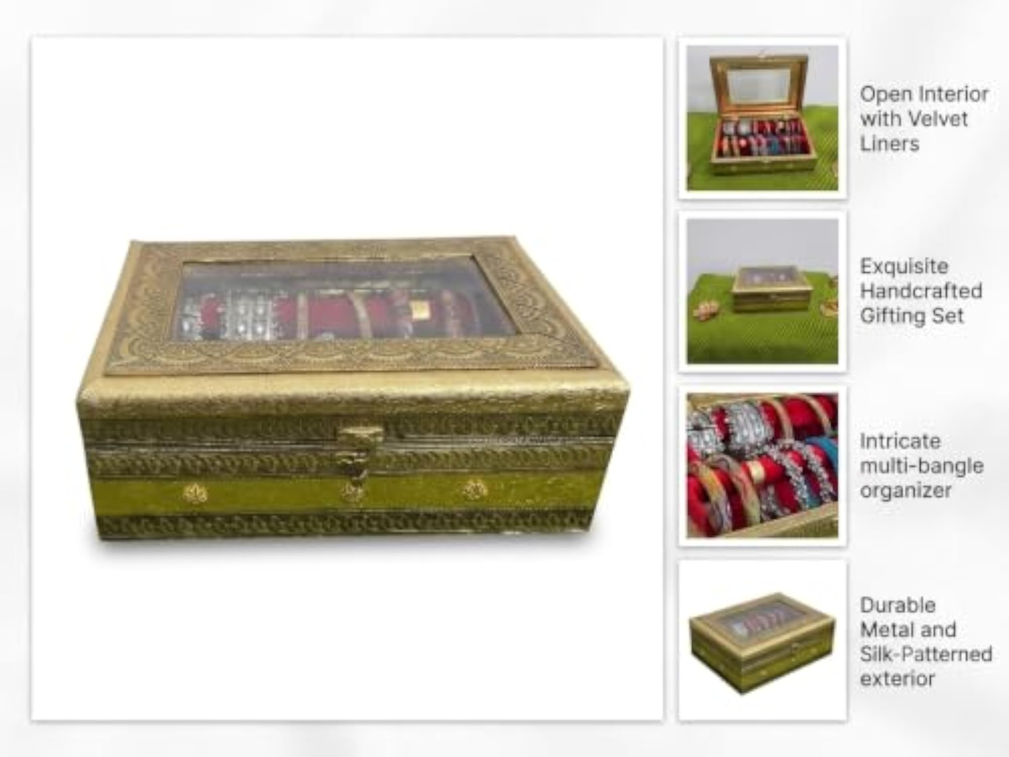 Traditional Gold Bangle Storage Box with Clear Glass Lid