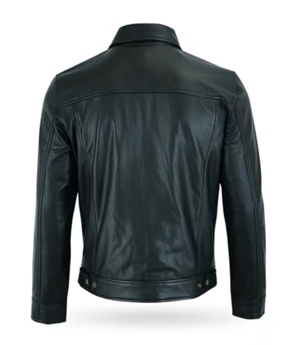 Mens Premium Classic Black Leather Biker Style Jacket3