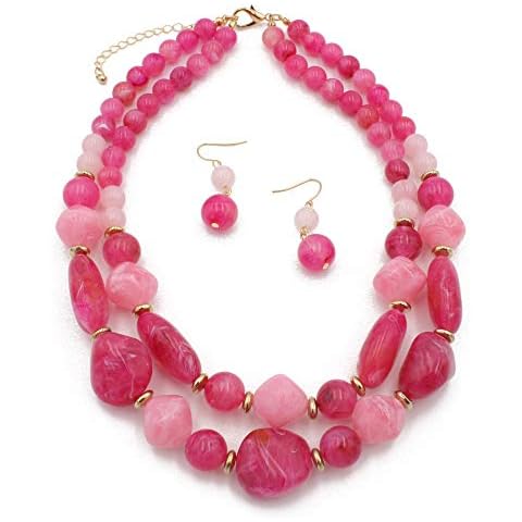 Handmade Multi-Laye jelly Colored Resin Stone Statement Necklace Earring Ombre Polished Acrylic Statement Strand Chunky Necklace Earring Set for Women African Beads Jewelry Set, Resin, resin Cover