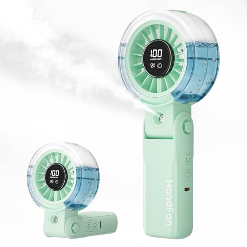 Image of HandFan 4000mAh Handheld Turbo Misting Fan, 100 levels Adjustable High Speed Mister Fan, Portable Spray Water Mist Fans, Foldable Mini Hand Fans for Summer Beach Travel Concerts Disney(Green)