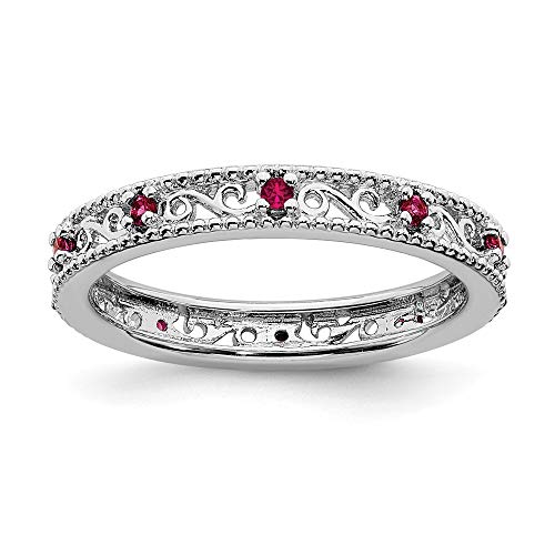 Solid 925 Sterling Silver Stackable Created Ruby Ring Eternity Band Size 7 #TOP24