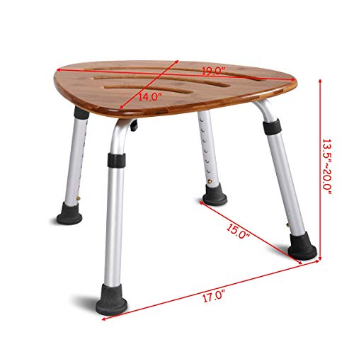 Goplus Bamboo Bath Seat, Waterproof Bathroom Shower Seat,Spa Massage Chair, Triangular Fanshaped With Slip-Resistant Rubber Bathroom Organizer, Weight Capacity: 350 Lbs #TOP6