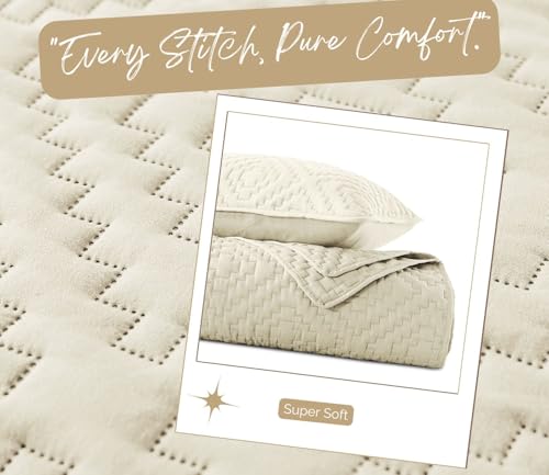 Image of VAS COLLECTIONS 280 TC Quilted Cotton King Bedspread Set, Ultrasonic Bed Cover with 2 Pillow Covers, Soft Breathable Lightweight All-Season Bedding, 90x100 in (228x254 cm) (Beige)