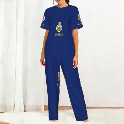 Pyjama court femme imprimé Kansas pour vêtements de détente