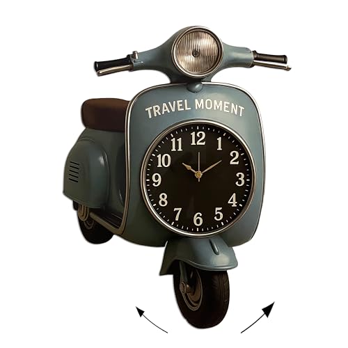 DEKORI Orologio da Parete “Travel Moment” Vintage – Pendolo Silenzioso, Taglio Laser, Fatto a Mano in Italia – Design Retrò in Legno MDF, 49x37 cm