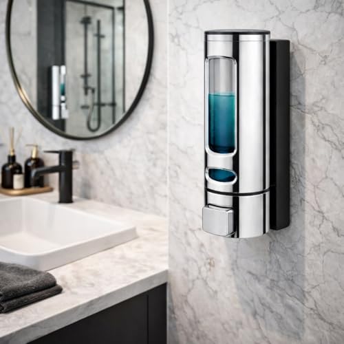 Image of Plastic Wall Mounted Soap Shampoo Conditioner Hand Wash Gel Dispenser Liquid Soap Sanitizer Dispenser for Bathroom Basin Kitchen Sink ||400 Ml Silver|| Pack of 1||
