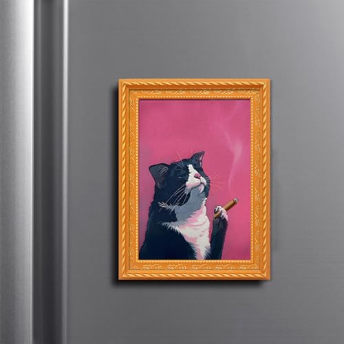 Imán Decorativo de Madera con Marco Retro Gato miniatura 2