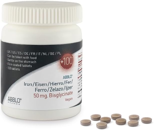 50mg. Iron BISGLYCINATE (100 Units) ABBLO is Gentle on The Stomach & Can be Taken with Food.