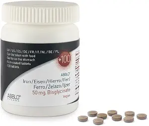 50mg. Iron BISGLYCINATE (100 Units) ABBLO is Gentle on The Stomach & Can be Taken with Food.