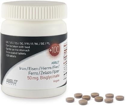 50mg. Iron BISGLYCINATE 100 Units ABBLO is Gentle on The Stomach & Can be Taken with Food.