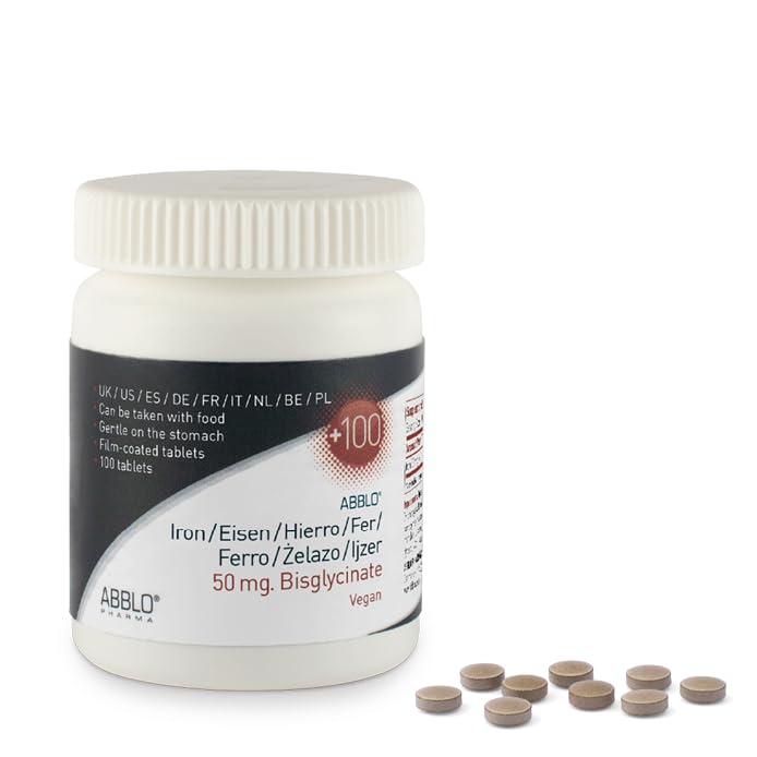 50mg. Iron BISGLYCINATE (100 Units) ABBLO is Gentle on The Stomach & Can be Taken with Food.