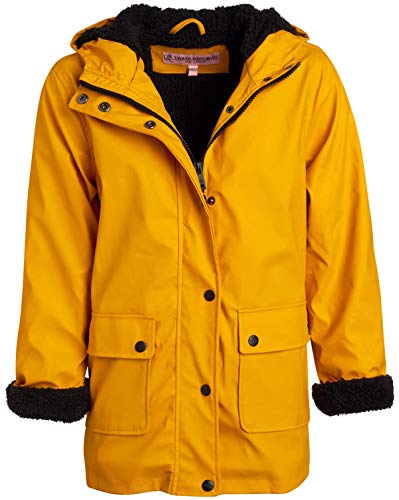 Urban Republic Girls Hooded Rain Jacket with Fur Lining, Soft Yellow, Size 10/12