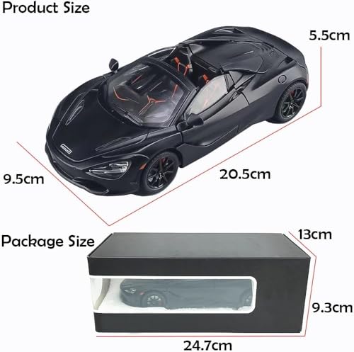 Image of WORSHIPER 1:24 Scale McLaren 720S Die-Cast with Openable Doors, Pullback Action, Lights & Sounds � Luxury Sports Car Collectible for Kids & Adults (1:24 McLaren 720S-Black Color)