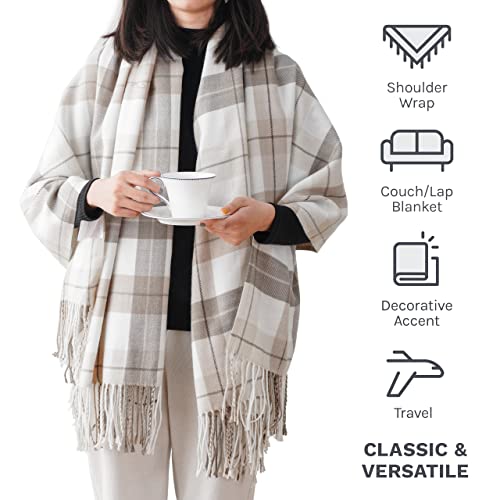 Battilo Home Buffalo Plaid Throw Blanket For Couch - Farmhouse Decor Throw - Lightweight Beige Outdoor Picnic Fall Throw Blankets For Chair Bed Sofa With Fringe Tassels( 50"X60") #TOP4