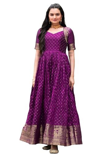 Robe indienne soie douce Zari femme 12946 | Vêtement traditionnel col en coeur