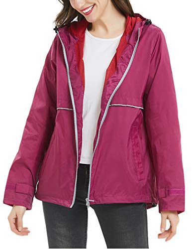SUNDAY ROSE Women Rain Jacket Lightweight Waterproof Raincoat Hooded Windbreaker3