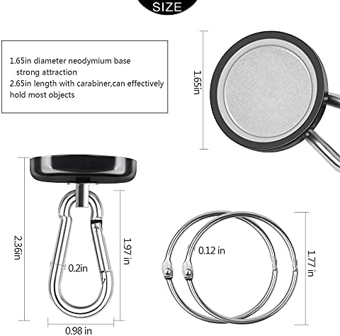 THCMAG Magnetic Hooks carabiner- 140LBS Magnet Hooks Black Heavy Duty Neodymium Rare Earth Magnet with Swivel Carabiner Snap Hook for Indoor Outdoor Hanging Bagnet Grill Kitchen Purse Warehouse Office