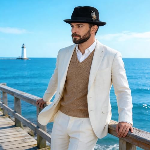 Image of FORBUSITE Wool Felt Wide Brim Fedora Hats for Women Men