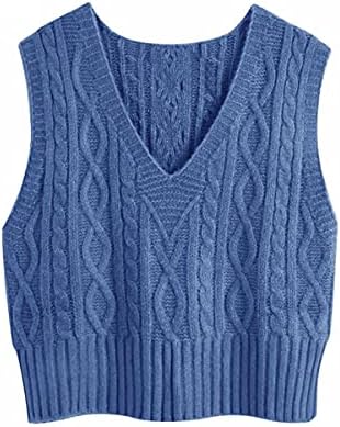 Aoysky Sweater Vest Women's V-Neck Sweater Tank Tops Pullover Cable Knit Vest Solid Color Sleeveless Loose Fit Sweater Top