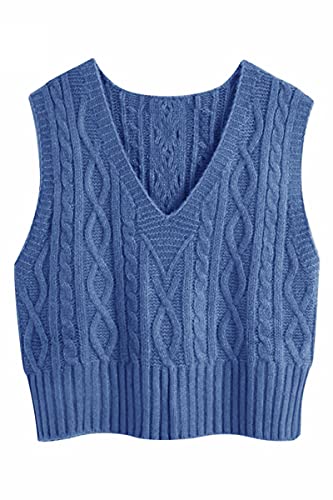 Aoysky Sweater Vest Women's V-Neck Sweater Tank Tops Pullover Cable Knit Vest Solid Color Sleeveless Loose Fit Sweater Top #TOP10