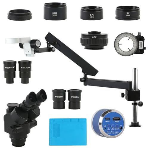 Microscope 3.5X-90X 180X Simul Focal Trinocular Stereo Microscope with Rotate Arm Articulating Pillar Stand with 24MP 4K Camera Set