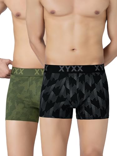 Image of XYXX Men's Matrix Super Combed Cotton Blend Geometric Antimicrobial Trunks with No Marks Waistband (Pack of 2)