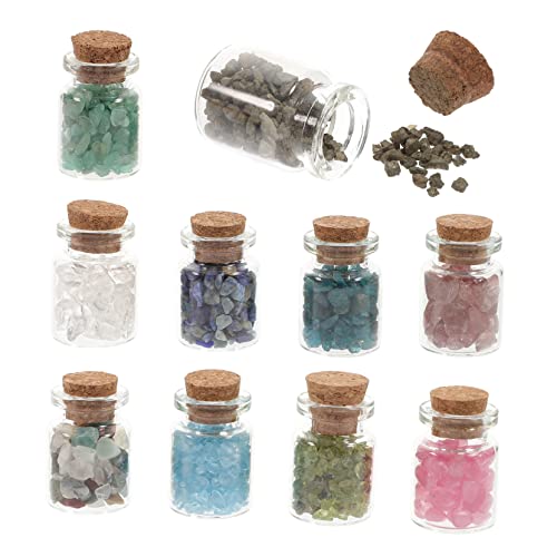 GLEAVI Crystal Tumbled Stones Set in Mini Bottles Unique Decorative Gemstone Chips for Weddings Home Decor and Crafting Versatile Wishing Bottles for Creative Displays