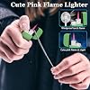 2 Pack Pink Flame Torch Lighter,Cute Lighter,Refillable Butane Lighter, Windproof Torch Lighter for Outdoor Camping BBQ Candle,Nice Gift for Women Girls on Birthday,Anniversary Green Without Butane