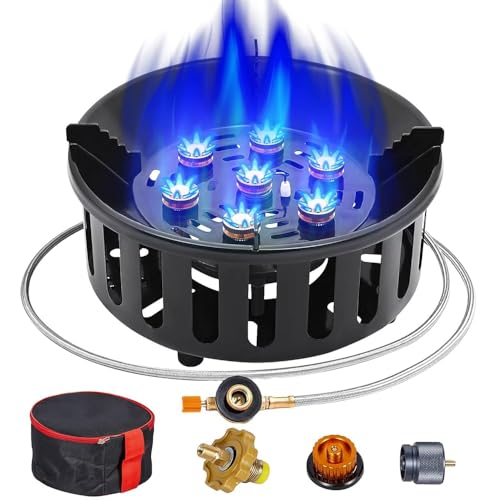 Image of Bestfire 72,000 BTU High Output Propane Burner, Windproof Outdoor Gas Stove with Piezo Ignition, Portable Camping Stove with 3 Adapters & Carrying Bag for Tailgating, Brewing, Grilling - 4ft Hose