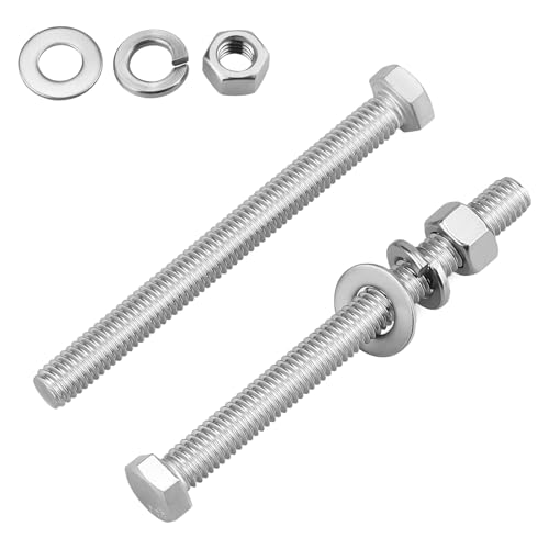 Image of 8 Sets Glvaner 5 /16-18 x 3-1 /4 inch Stainless Steel Hex Head Screws Bolts, Nuts, Flat & Lock Washers, 18-8 (304) Stainless Steel, Full Thread, Coarse Thread