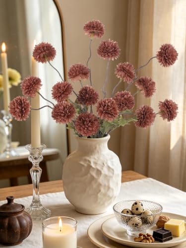 Tallos de Bola de Pompón Sintético Sin Mantenimiento Flores Artificiales de Crisantemo Marrón Moca 3