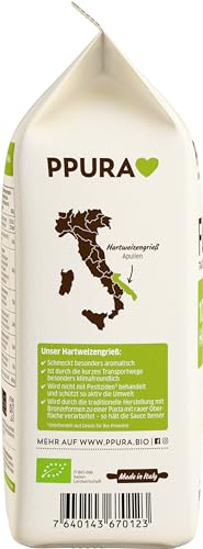 PPURA Bio Fusilli Hartweizen Pasta 500 g, 100% natürliche Spiralnudeln, Made in Italy - italienische Nudeln ohne Zusatz-, Farb- oder Konservierungsstoffe