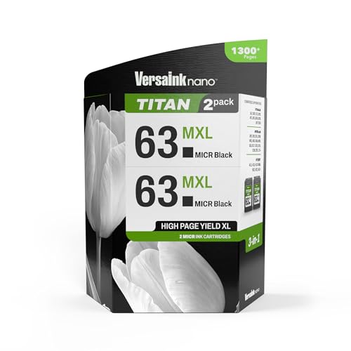 Image of VersaInk-Nano 63 MXL Titan-Magnetic (MICR 3-in-1) Black Ink Cartridge 2-Pack Replacement of 63 and 63 XL, Works with DESKJET 1112,2130,3630,OFFICEJET 3830,4650,5200,Envy 4510,4520