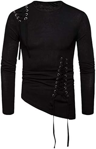 WENKOMG1 Long Sleeve Sporty Tee Shirts for Men Asymmetric Soft T-Shirt Fashion Crewneck Sweatshirt Solid Color Casual Pullover Spring Fall Tops Outdoor Drawstring Shirts(Black,XX-Large)