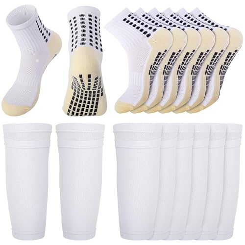 4 Set Grip Soccer Socks with Shin Guard Sleeve,Anti-Slip Soccer Sock Sleeve,Athletic Socks Set for Teens Adult Sport - Main Image