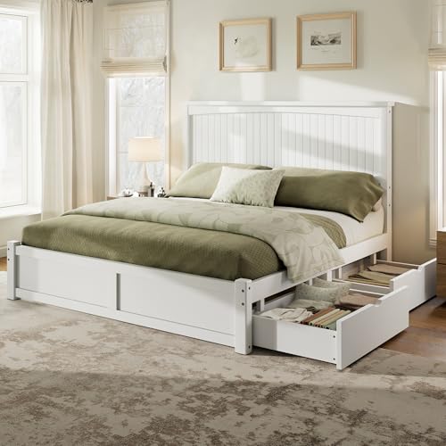 AMERLIFE Queen Solid Wood Bed Frame with Storage