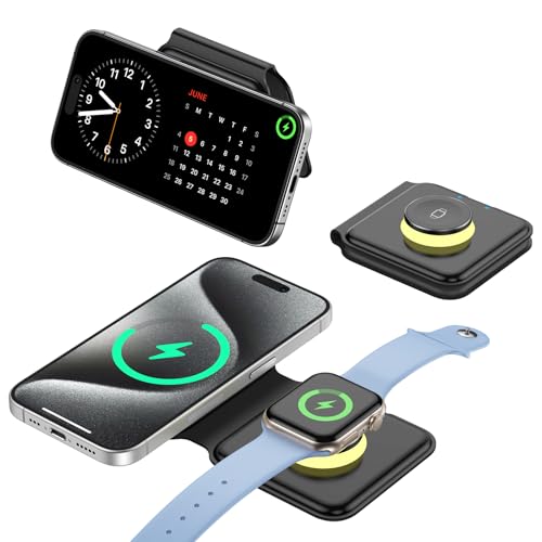 Foldable Wireless Charger, 3 in 1 Wireless Charging Station for iPhone 15/14/13/12/11 Pro Max/X/XS, Fast Magnetic Travel Wireless Charging Pad for AirPods 3/2/Pro Apple Watch