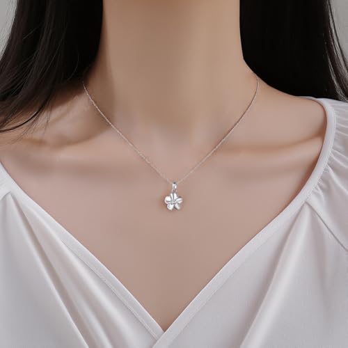 Reffeer Solid 925 Sterling Silver CZ Plumeria Flower Necklace Choker for Women Teen Flower Pendant Necklace2