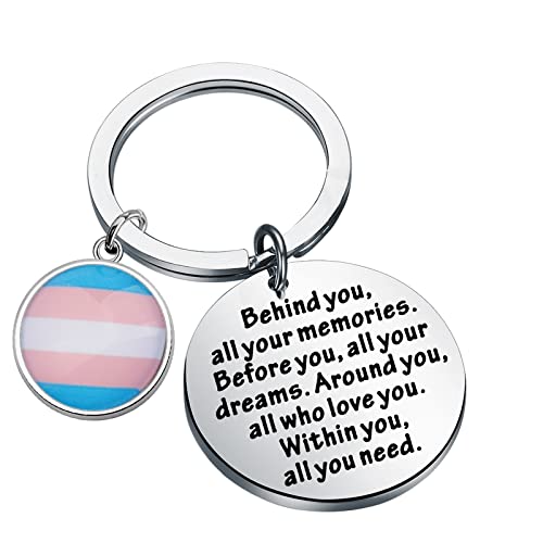 FEELMEM Pansexual Gifts Transgender Pride Gifts Behind You All Your Memories Keychain LGBTQ Trans Rainbow Jewelry LGBTQ Gift(Rainbow-ky)