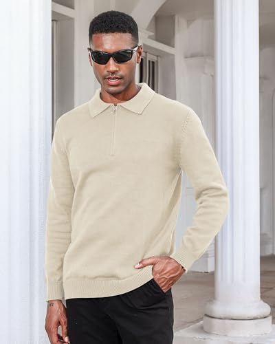 Men's Casual Knit Polo Sweater Classic Long Sleeve Thermal Basic Zip Collar Shirts2