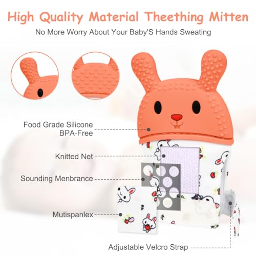 Image of 2Pack Silicone Teething Mitt, Rabbit Baby Teething Toy for 0-6 6-12 Months, Food Grade Silicone Infant Teething Mitten, BPA-Free Baby Chew Toys for Pain Relief, Sucking Needs