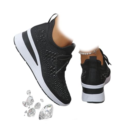 Women's Glittery Rhinestone Fashion Breathable Wedge Sneakers, Orthopedic Sneakers for Women, Glittery Rhinestone Breathable Platform Shoes