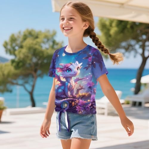 WELLFLYHOM Girls Tee 5-12 Tie Front Tee Short Sleeve T Shirt Graphic Crewneck Tee Shirt Tops Back to School Clothes3