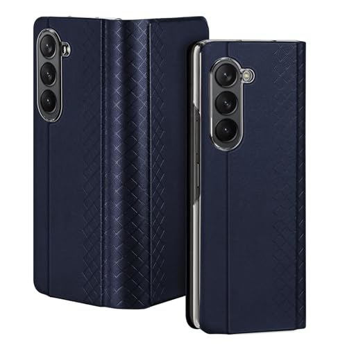 Étui pour Samsung Z Fold5 avec rabat cuir poche cartes et fermeture magnétique bleue